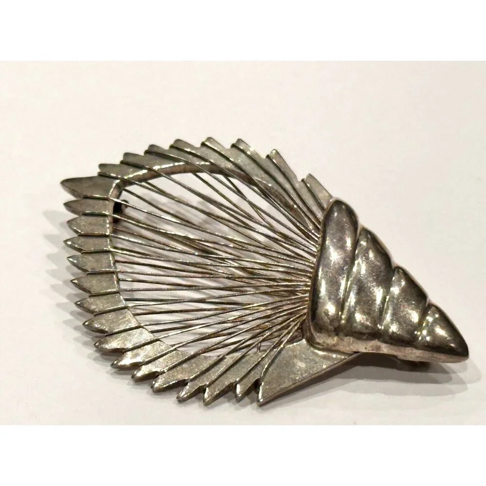 TAXCO TA-116 STERLING SILVER 925 WIRE ART SPIRAL SEASHELL 2" BROOCH PIN EUC - Picture 2 of 6